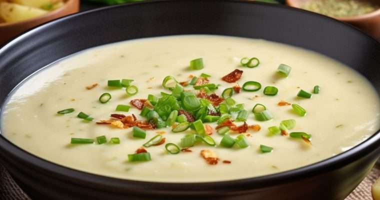 Potato and leek soup in a bowl