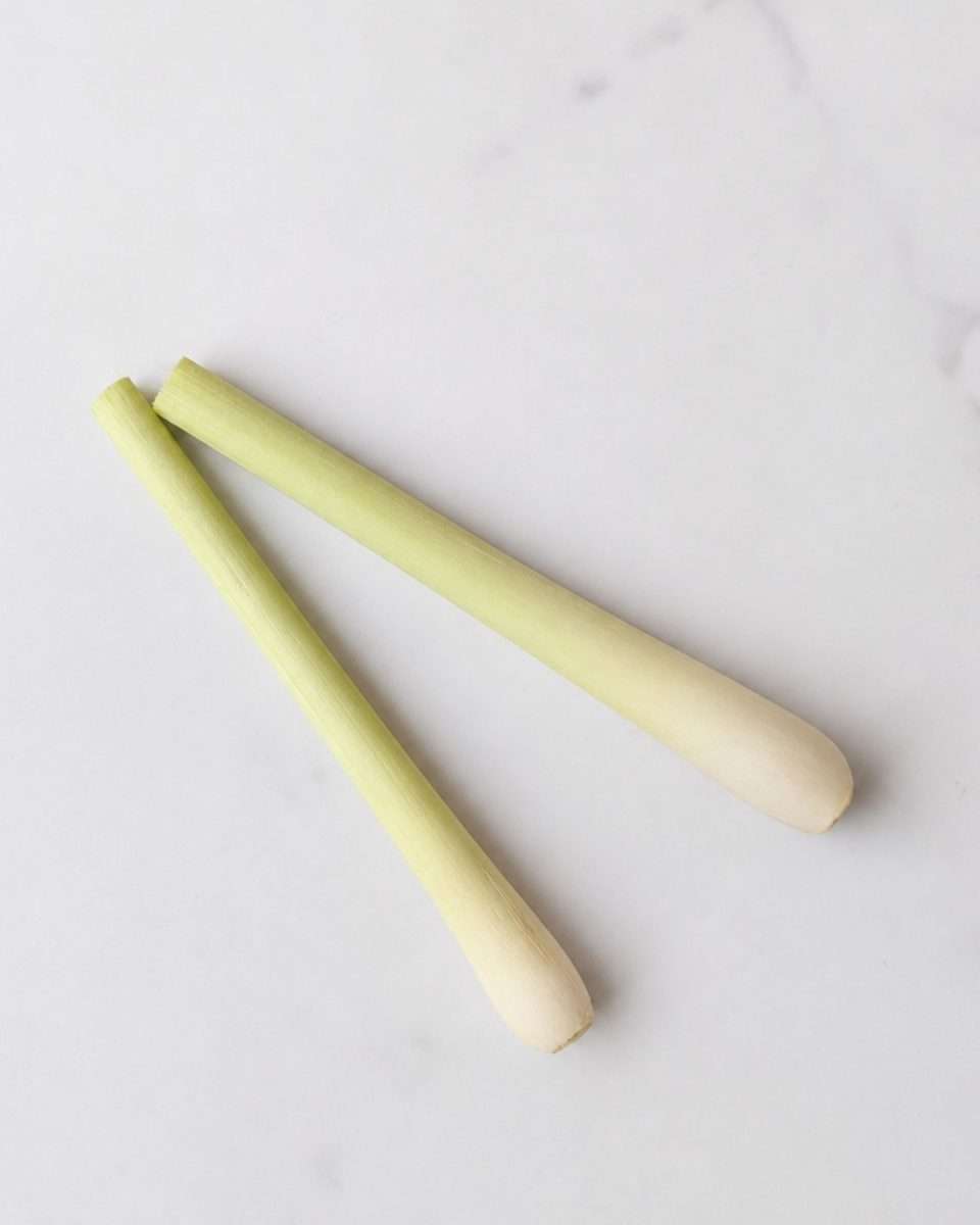 Fresh fragrant lemongrass on a white bench