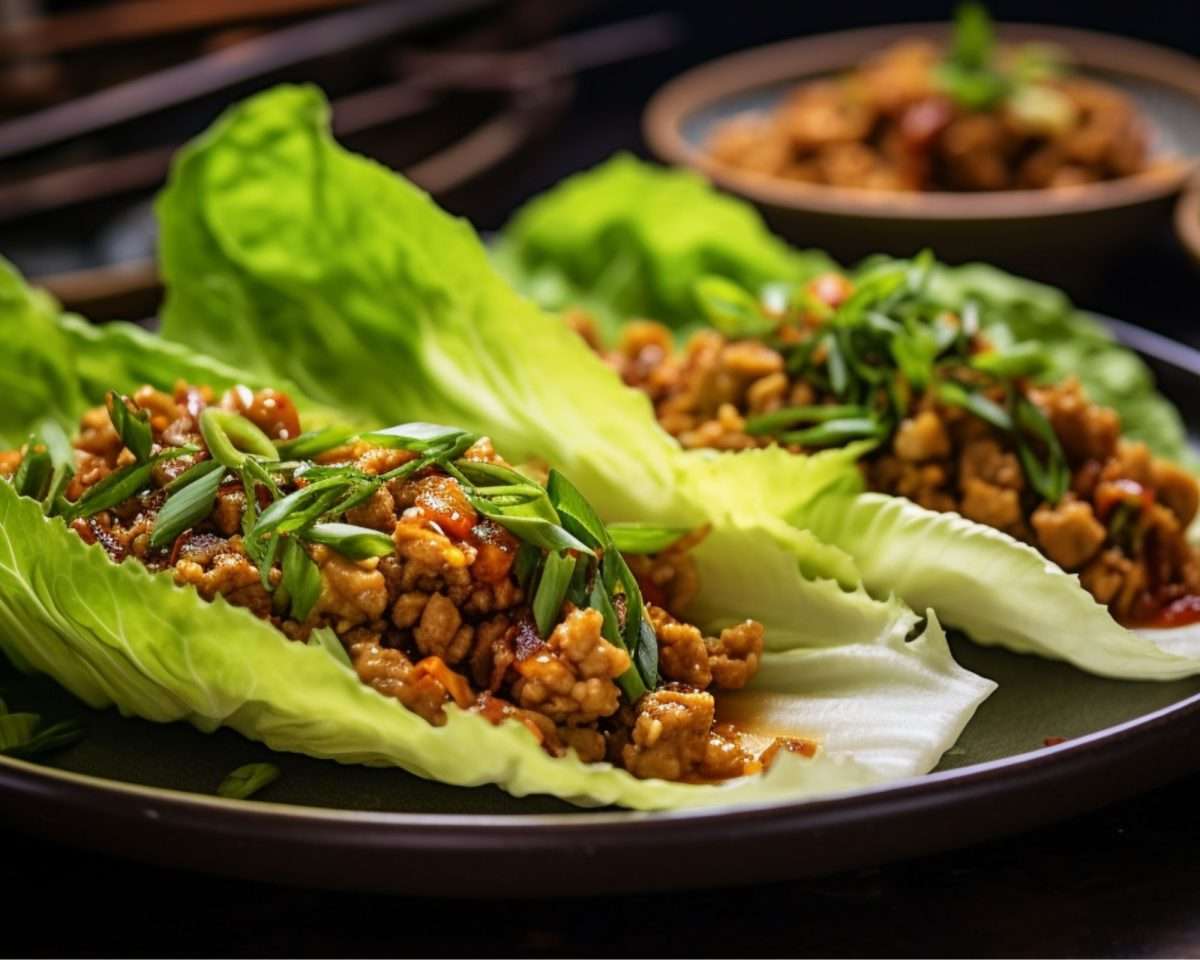 Warm chicken san choy bow served in lettuce cups