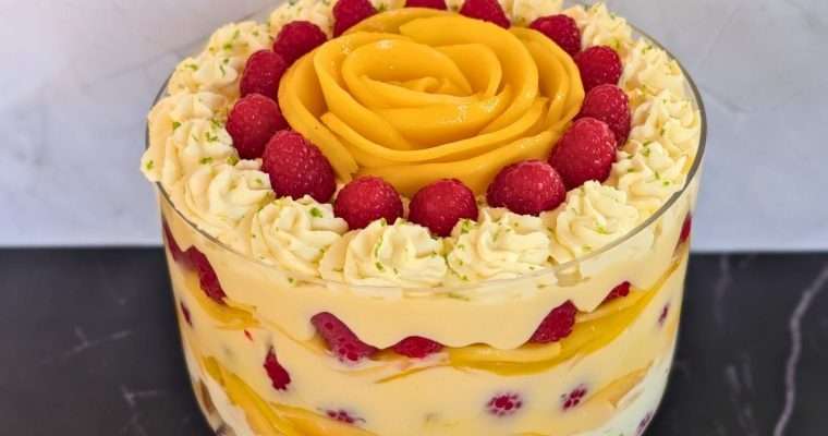 Fresh Mango Trifle with raspberries