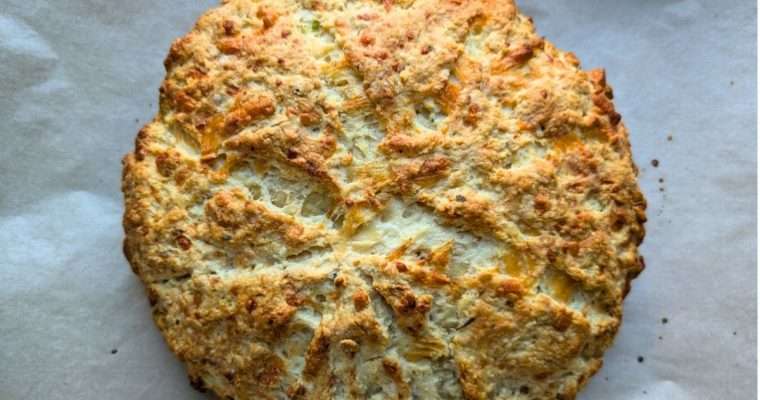 freshly baked garlic and chive damper