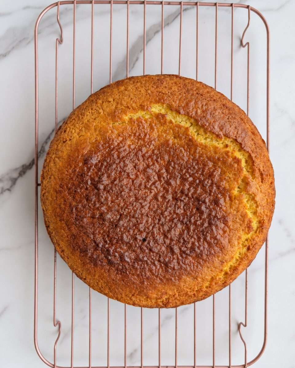 Orange yoghurt cake on a cooling rack